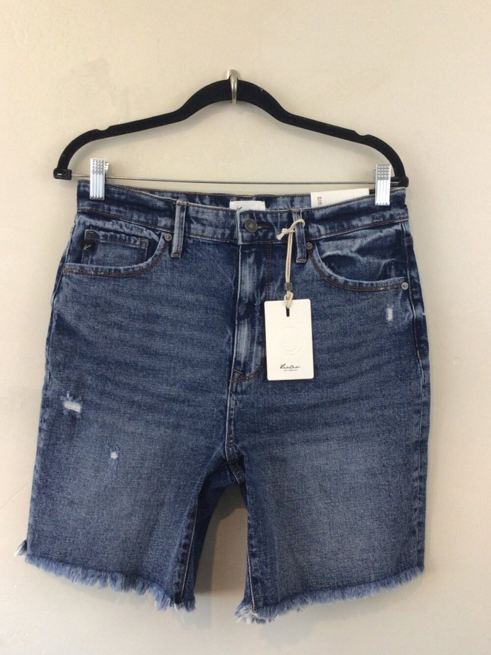 NWT Rancan Ultra High Rise Bermuda Denim Distressed Jean Shorts
